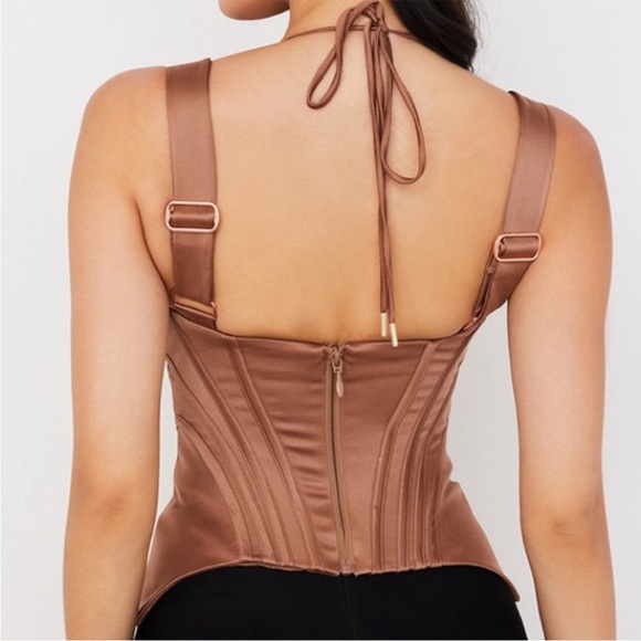 HOUSE OF CB 'Livia' Toffee Satin Peplum Corset NWOT - Picture 5 of 10